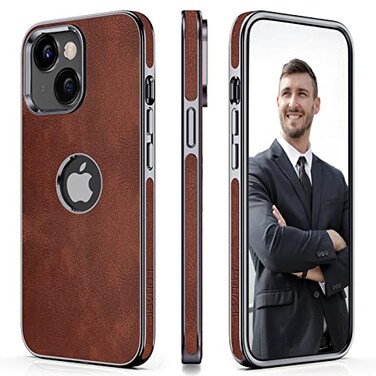 LOHASIC for iPhone 14 Plus Case Leather Soft Classic Designer Cover with Logo Cutout Slim Aesthetic Minimalist i Phone 14 Plus Case Thin Elegant Cover para iPhone 14 Plus for Men Women Brown