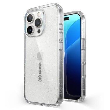 Speck Clear iPhone 16 Pro Case Slim Phone Case GemShell ClearPlatinum Glitter