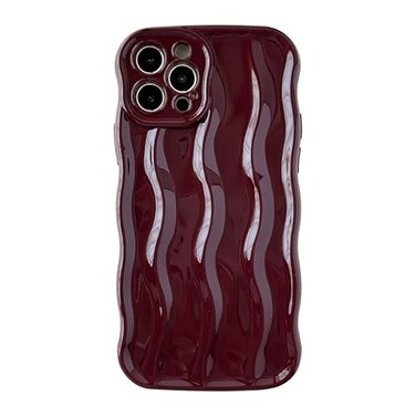 Caseative for iPhone 12 Pro CaseWater Ripple Pattern Curly Wave Frame Soft Phone Case Wine Red