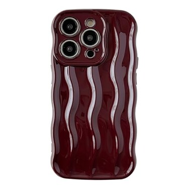 Caseative for iPhone 14 Pro CaseWater Ripple Pattern Curly Wave Frame Soft Phone Case Wine Red