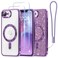 Meifigno Designed for iPhone 17e16e Case 61 Compatible with MagSafe Glitter Card Wrist Strap 2X Screen Protectors Surround Raised Lens Protection Phone Case for 17e16e Purple