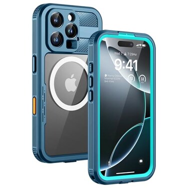 Lanhiem Magnetic for iPhone 16 Pro Max Case IP68 Waterproof Dustproof Case Compatible with Magsafe Builtin Screen Protector Full Body Heavy Duty Rugged Phone Cover 69 inch BlueClear