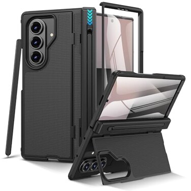 VEGO for ZFold7Case Builtin Screen Protector S Pen Holder Invisible KickstandHinge Protection Support Wireless Charging FullBody Shockproof AntiSlip Hard Case for Samsung Z Fold 7Black