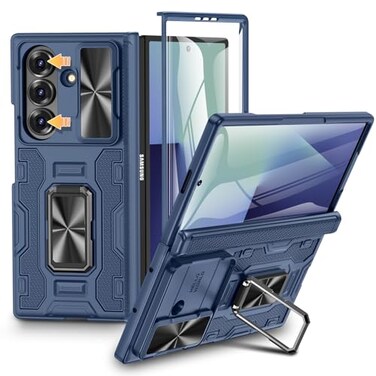 VEGO for Samsung Fold 7 Case with Hinge Protection Slide Camera Cover 360Rotating Ring StandScreen Protector Heavy Duty Shockproof Protective Hard Case for Samsung Z Fold 7 5G 2025 Blue