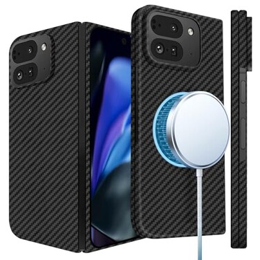Lenpiti Thin Carbon Fiber Case for Google Pixel 9 Pro Fold Fold 2 Slim 1500D Aramid Fiber Cover Compatible with Magsafe Matte Black Version 20