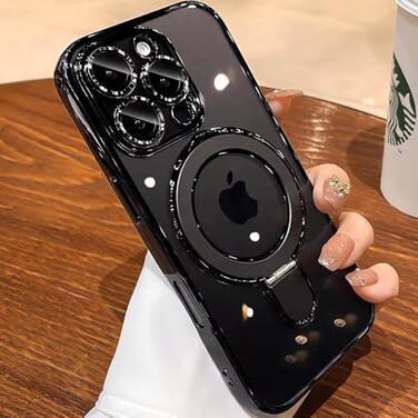 QSIETSPY Magnetic Case for iPhone 16 Pro Max with Invisible Stand Military Drop ProtectionCompatible with MagSafe Full Camera Protection Clear Soft TPU for iPhone 16 ProMax case 69 InchesBlack