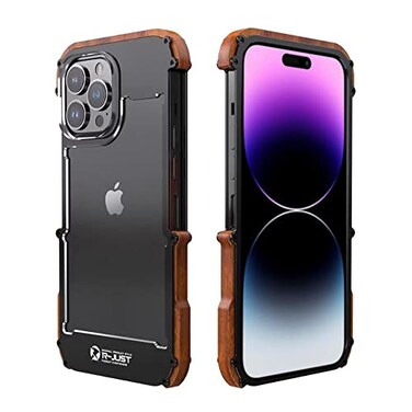 Kowauri for iPhone 14 Pro Max CaseDrop Protection Aluminum Alloy Metal Wood Bumper Frame Cover Shockproof Dropproof Protective Case for iPhone 14 Pro Max 67 inch Black