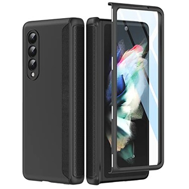 MAKAVO Slim Thin Z Fold 3 Case with Hinge Coverage Screen Protector Matte Hard Shockproof Full Body Protection Phone Cover for Samsung Galaxy Z Fold 3 5G Black