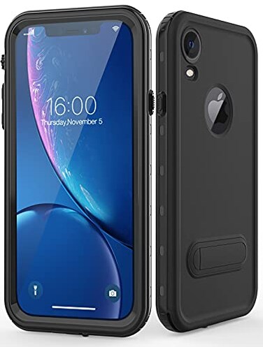 Diverbox for iPhone xr Case WaterproofShockproof Dustproof IP68 FullBody Sturdy with Kickstand Case Builtin Screen ProtectorUnderwater Full Sealed Cover Protective for iPhone xr Black