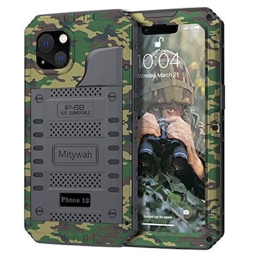 Mitywah Waterproof Case for iPhone 13 Heavy Duty Military Grade Protection Phone Case with Builtin Screen Protector 360 Full Body Protection Metal Armor Dropproof Case 61 inch Camouflage