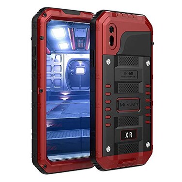 Mitywah Waterproof Case for iPhone XR Heavy Duty Military Grade Shockproof Case with Builtin Screen Protector Full Body Underwater Protective Metal Case 61 inch Red