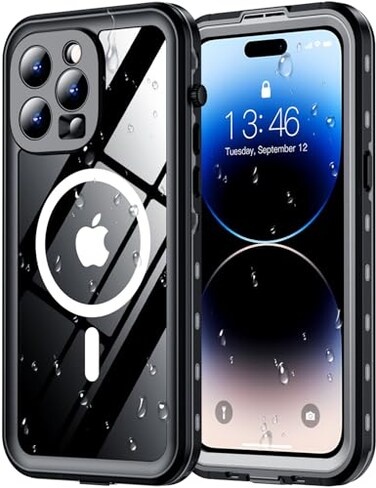 Red2Fire for iPhone 14 Pro Max Case Waterproof Builtin Screen Protector Camera ProtectorCompatible with MagSafeFull Body ShockproofIP68 WaterproofDustproof Phone Case 67 BlackClear