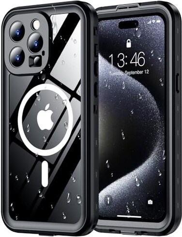 Red2Fire for iPhone 15 Pro Case Waterproof Builtin Screen Protector Camera ProtectorCompatible with MagSafeFull Body ShockproofIP68 WaterproofDustproof Phone Case 61 BlackClear