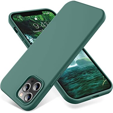 OTOFLY Compatible with iPhone 12 Pro Max CaseMilitary Grade Drop Protection AntiScratch Microfiber Lining Silicone Shockproof Protective Phone Case Slim Thin Cover 65 inch Pine Green