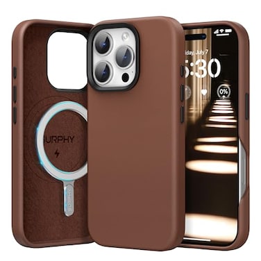 SURPHY Leather Case for iPhone 16 Pro Max Compatible with MagSafe Faux Leather Phone Case Metallic Buttons Microfiber Lining for 16 Pro Max 69 inch 2024 Brown