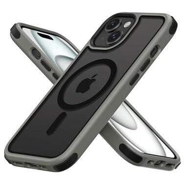 Mobnano for iPhone 15 Case Compatible with MagSafe Crystal Clear Case with Magnetic Ring Multicolor Protective Shockproof Bumpers Not Yellowing Slim Cover for Men Women GreyBlack