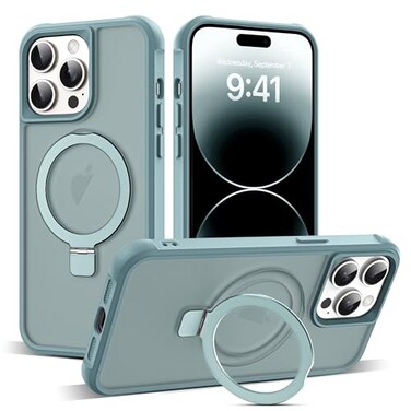 SKYLMW Compatible with iPhone 14 Pro Max Case with Invisible Magnetic ORing Stand MilitaryGrade Translucent Case for iPhone 14 ProMax 67 Compatible with MagSafeGreat Grip Feeling Blue