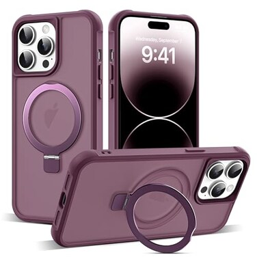 SKYLMW Compatible with iPhone 14 Pro Case with Invisible Magnetic ORing Stand MilitaryGrade Translucent Case for iPhone 14 Pro 61 Compatible with MagSafeGreat Grip Feeling Wine Red
