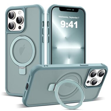 SKYLMW Compatible with iPhone 12 Pro Max Case iPhone 13 Pro Max Case with Invisible Magnetic ORing Stand Translucent Phone Cases 67 Compatible with MagSafeGreat Grip Feeling Blue
