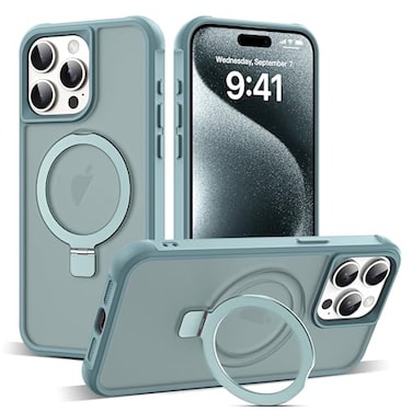 SKYLMW Compatible with iPhone 15 Pro Max Case with Invisible Magnetic ORing Stand MilitaryGrade Translucent Case for iPhone 15 ProMax 67 Compatible with MagSafeGreat Grip Feeling Blue