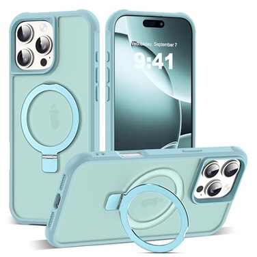 SKYLMW Compatible with iPhone 16 Pro Max Case with Invisible Magnetic ORing Stand MilitaryGrade Translucent Case for iPhone 16 ProMax 69 Compatible with MagSafeGreat Grip Feeling Blue