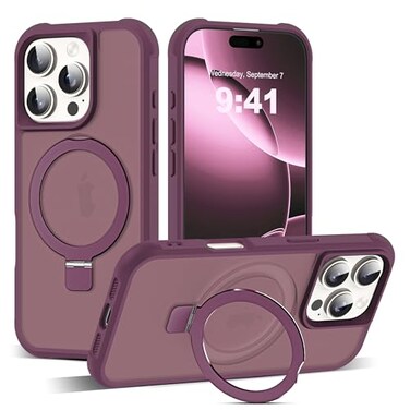 SKYLMW Compatible with iPhone 16 Pro Case with Invisible Magnetic ORing Stand MilitaryGrade Translucent Case for iPhone 16 Pro 63 Compatible with MagSafeGreat Grip Feeling Wine Red