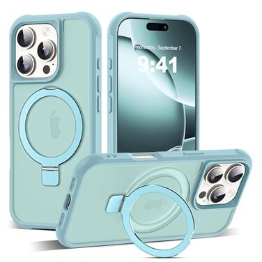 SKYLMW Compatible with iPhone 16 Pro Case with Invisible Magnetic ORing Stand MilitaryGrade Translucent Case for iPhone 16 Pro 63 Compatible with MagSafeGreat Grip Feeling Blue