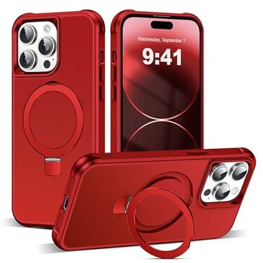 SKYLMW Compatible with iPhone 14 Pro Max Case with Invisible Magnetic ORing Stand MilitaryGrade Case for iPhone 14 ProMax 67 Compatible with MagSafeGreat Grip Feeling Red