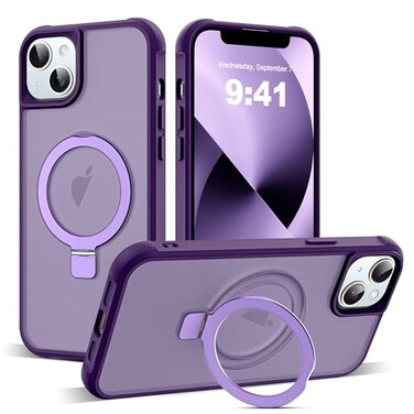 SKYLMW Compatible with iPhone 13 Case iPhone 14 Case with Invisible Magnetic ORing Stand Translucent Phone Cases for 13 14 61 Compatible with MagSafeGreat Grip Feeling Purple