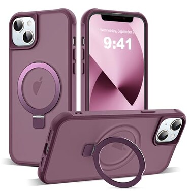SKYLMW Compatible with iPhone 13 Case iPhone 14 Case with Invisible Magnetic ORing Stand Translucent Phone Cases for 13 14 61 Compatible with MagSafeGreat Grip Feeling Wine Red