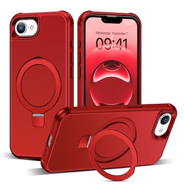 SKYLMW Compatible with iPhone 16e Case iPhone 17e Case 61 with Invisible Magnetic ORing Stand MilitaryGrade Phone Cases Compatible with MagSafeGreat Grip Feeling Red