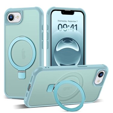 SKYLMW Compatible with iPhone 16e Case iPhone 17e Case 61 with Invisible Magnetic ORing Stand MilitaryGrade Translucent Phone Cases Compatible with MagSafeGreat Grip Feeling Blue