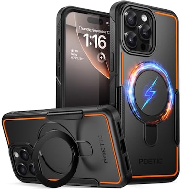 Poetic Neon Case Compatible with iPhone 16 Pro Max Magnetic Ring Stand Dual Layer Slim Shockproof Protective Cover Black
