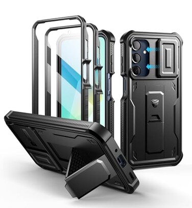 Dexnor for Samsung Galaxy A165G Phone Case 2 Front Frame Builtin Magnetic Slide Camera Cover Kickstand Heavy Duty Protection Shockproof Case with Screen Protector 67 inch Black