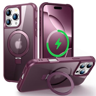 CHAOFEnG Magnetic Compatible with iPhone 16 Pro Max Case with Stand Military Grade Drop TestedCompatible with Magnet Ring Translucent Slim Hard Back Soft Edge Wine Red