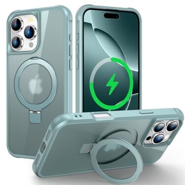 CHAOFEnG Magnetic Compatible with iPhone 16 Pro Max Case with Stand Military Grade Drop TestedCompatible with Magnet Ring Translucent Slim Hard Back Soft Edge Teal Green