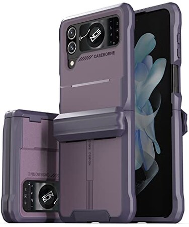 CaseBorne V Compatible with Samsung Galaxy Z Flip 4 CaseFlip 3 Case Rugged Protective Case with SemiAuto Hinger Cover Full Body MultiLayer Cover Purple