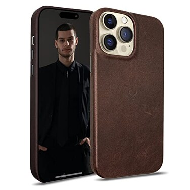 Cretanbull Handcrafted iPhone 14 Pro Max Genuine Leather Case Compatible with MagSafe Oil Waxed Full Grain AntiScratch Leather Case Shockproof Espresso