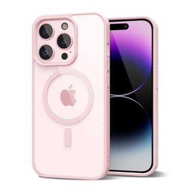 oakxco for iPhone 14 Pro Max Case Clear Magnetic Compatible with Magsafe Thin Slim Transparent Non Yellowing Hybrid Soft Silicone Bumper Hard Plastic Protective Cover for Women Light Pink