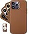 LONLI Classic for iPhone 14 Pro Max European Nappa Leather Case Smoothen and Soften Over Time Compatible with Magsafe Saddle Brown