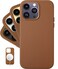LONLI Classic for iPhone 14 Pro Max European Nappa Leather Case Smoothen and Soften Over Time Compatible with Magsafe Saddle Brown
