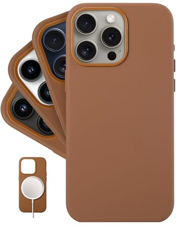 LONLI Classic for iPhone 15 Pro Max European Nappa Leather Phone Case Smoothen and Soften Over Time Compatible with Magsafe Saddle Brown