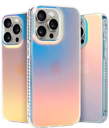LONLI Hue for iPhone 15 Pro Case Iridescent 10FT Drop Protection Shockproof Cover with Color Changing Effect Cute and Unique for Women Girls and Men 2023