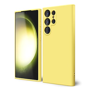Oakxco for Samsung Galaxy S23 Ultra Phone Case Liquid Silicone Grip Cute Thin Slim Soft Rubber TPU Smooth Gel Cover for Women Girl Aesthetic Design Matte Solid Protective Shockproof Bumper Yellow