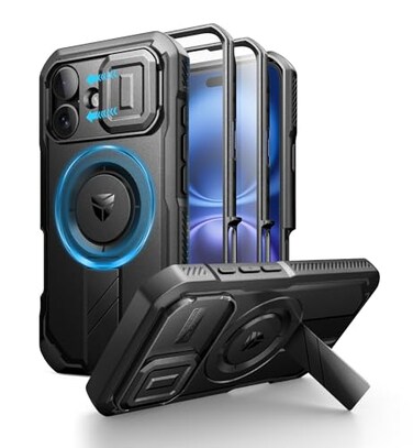 Dexnor for iPhone 16 Case with Slide Camera Cover Adjustable Kickstand Builtin Screen ProtectorCompatible with MagSafe Shockproof Bumper Cases HeavyDuty Magnetic Protective CoverBlack
