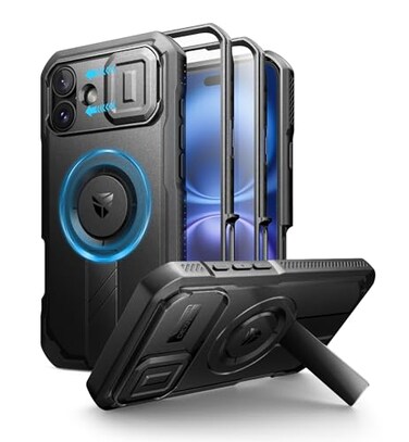 Dexnor for iPhone 16 Plus Case with Slide Camera Cover Adjustable Kickstand Builtin Screen ProtectorCompatible with MagSafe Shockproof Bumper Cases HeavyDuty Magnetic Protective CoverBlack