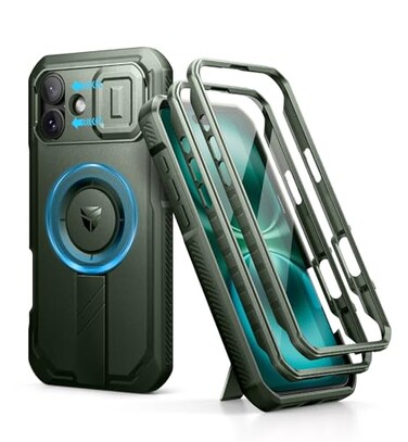 Dexnor for iPhone 16 Plus Case with Slide Camera CoverAdjustable Kickstand Builtin Screen ProtectorCompatible with MagSafe Shockproof Bumper Cases HeavyDuty Magnetic Protective CoverArmy Green