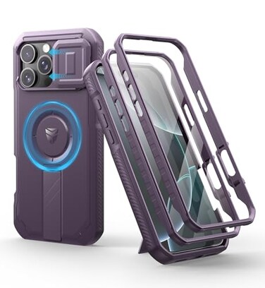 Dexnor for iPhone 16 Pro Max Case with Slide Camera CoverAdjustable Kickstand Builtin Screen ProtectorCompatible with MagSafe Shockproof Cases HeavyDuty Magnetic Protective CoverPhantom Purple