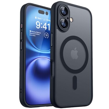 CANSHN Magnetic for iPhone 16 Case Upgraded Full Camera Protection Compatible with Magsafe Translucent Matte Shockproof Protective Phone Case for iPhone 16 Black