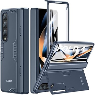 Kaiiecal for Samsung Galaxy ZFold4 Case Hidden Kickstand Wireless Charging Full Body Hinge Protection Slim Case Screen Protector Phone Cover for Samsung Z Fold 4 5G 2022 Blue